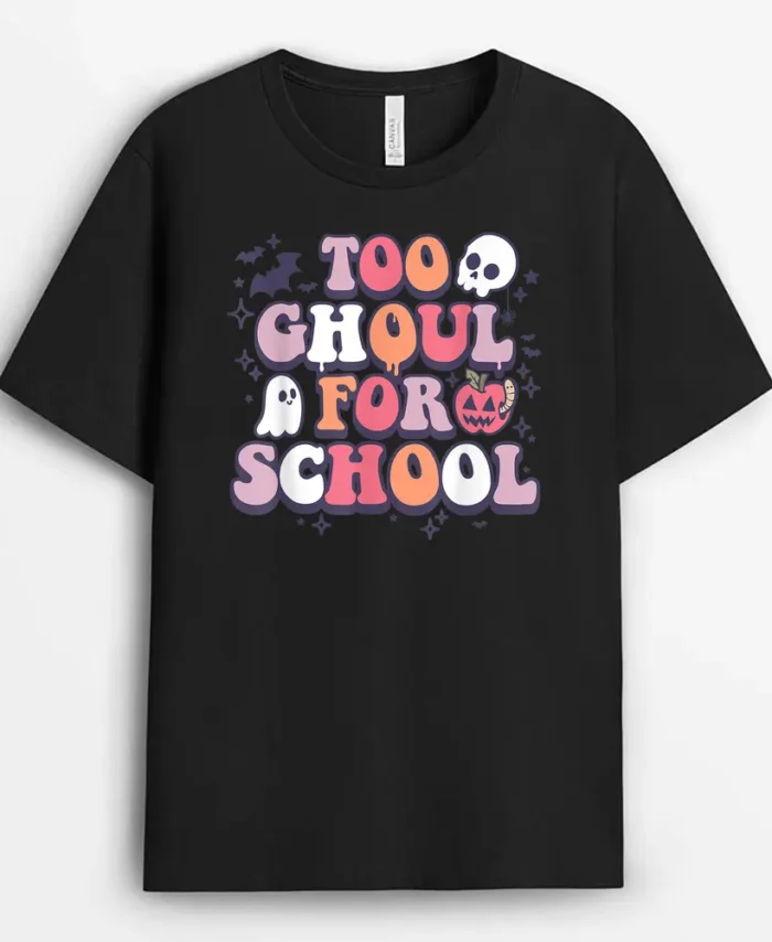 Retro Halloween Teacher Ghouls Groovy School Trick Or Teach T-Shirt - Black