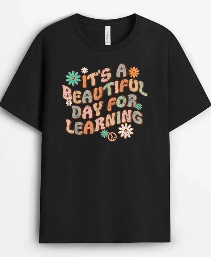 Retro It's A Beautiful Day For Learning Teacher Smiley T-Shirt - Black