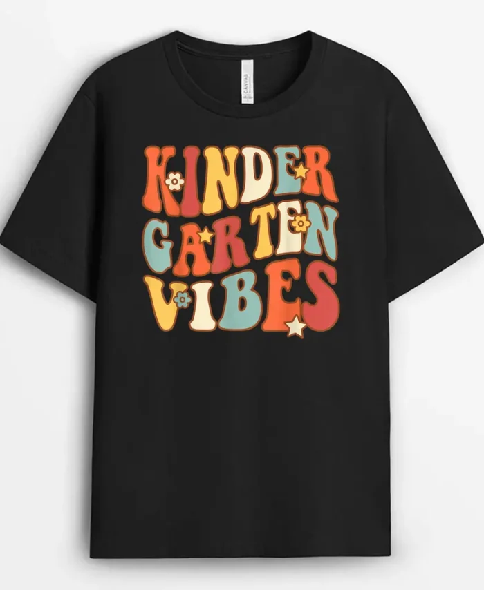 Retro Kindergarten Vibes School Teacher Flower Hippie 60s T-Shirt - Black