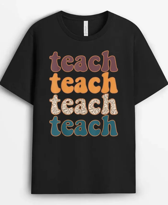 Retro Leopard Teach For Teacher Elementary School T-Shirt - Black