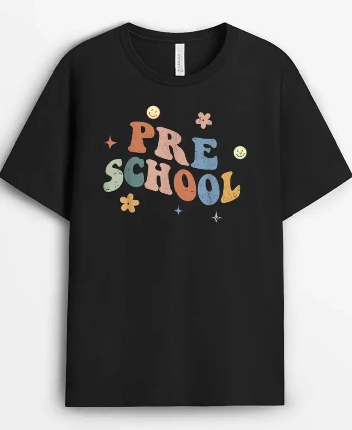 Retro Preschool Teacher Funny Back To School Gift T-Shirt - Black