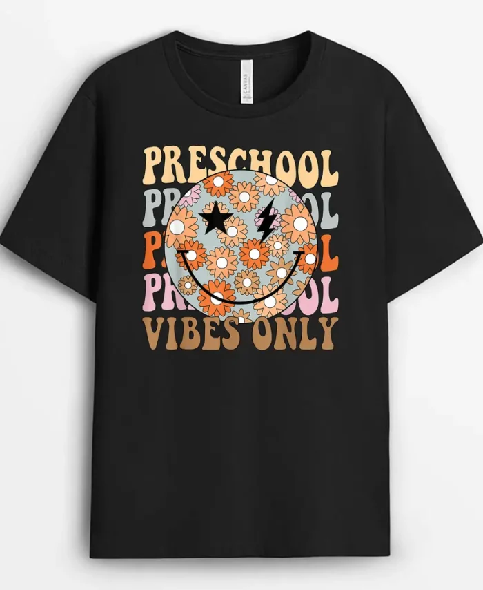 Retro Preschool Vibes Only Back To School Teacher Student T-Shirt - Black