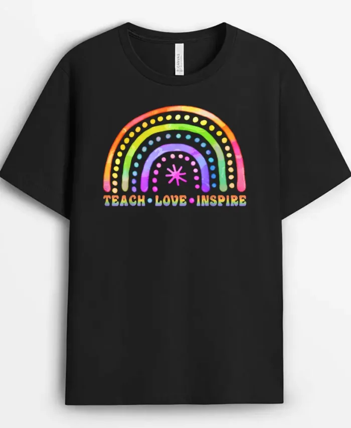 Retro Rainbow Teach Love Inspire Back To School Teachers T-Shirt - Black