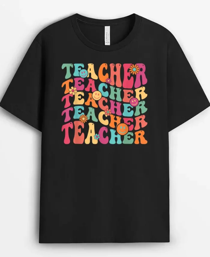 Retro Teacher Inspirational Colorful Elementary School T-Shirt - Black