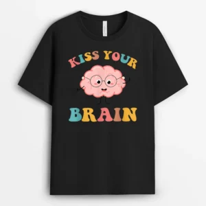Retro Teacher Kiss Your Brain Cute Funny Gift Back To School T-Shirt - Black