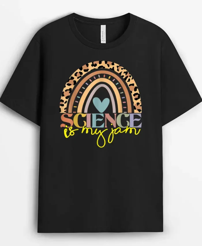 Science Teacher Rainbow Leopard - Science Is My Jam Teacher T-Shirt - Black
