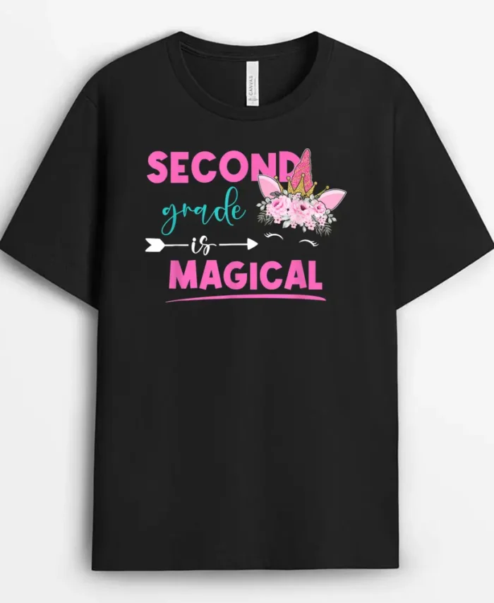 Second Grade Is Magical Unicorn 2nd Grade Teacher Student T-Shirt - Black