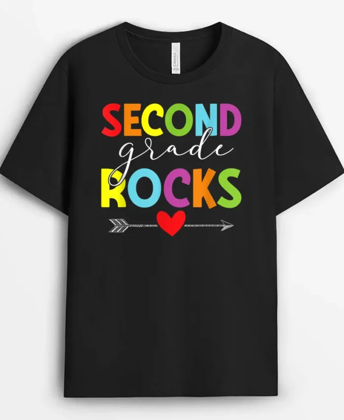 Second Grade Rocks Funny Back To School 2nd Graders Teachers T-Shirt - Black