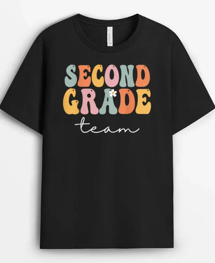 Second Grade Team Retro Groovy Vintage First Day Of School T-Shirt - Black