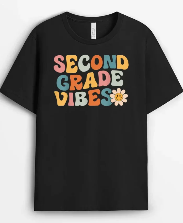 Second Grade Vibes - 2nd Grade Team Retro 1st Day Of School T-Shirt - Black
