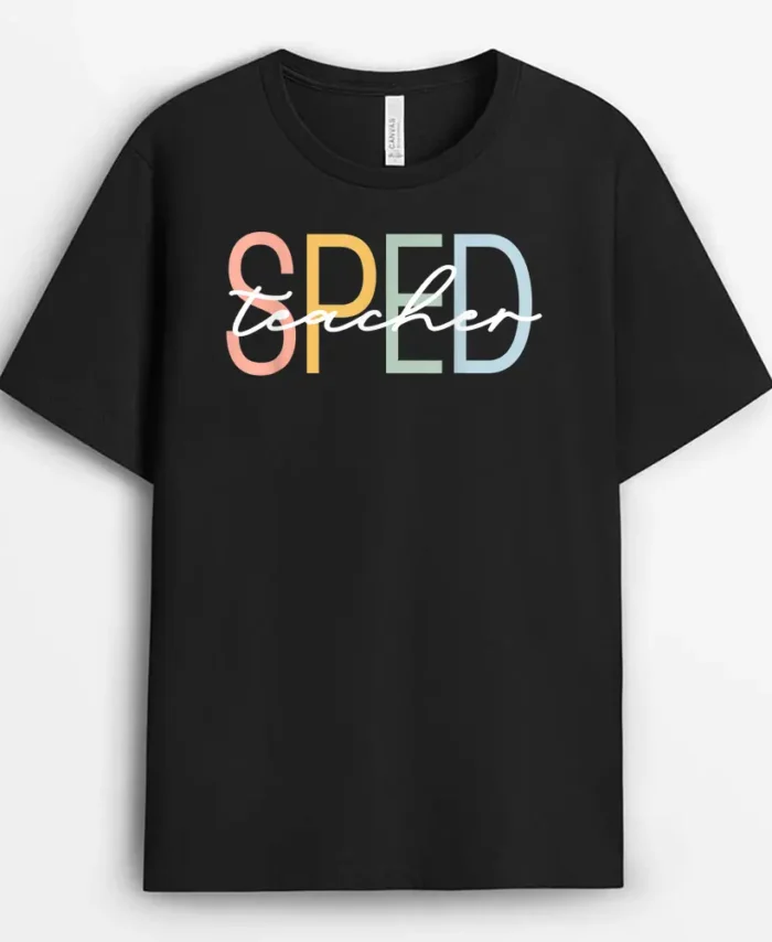 Special Education Teacher SPED Boho Rainbow Retro T-Shirt - Black