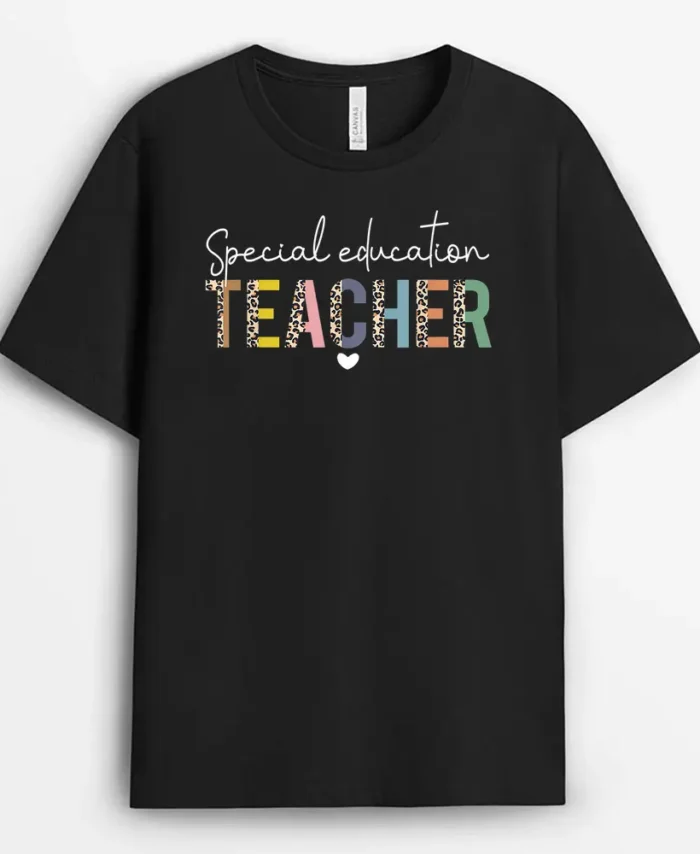 Sped Ed Special Education Teacher SPED Leopard Boho Rainbow T-Shirt - Black