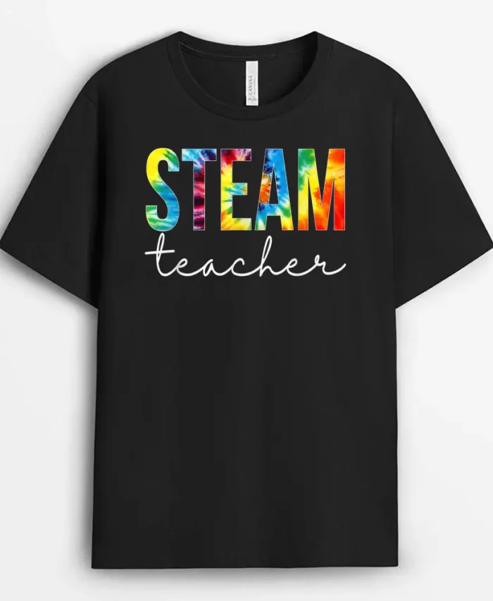 STEAM Teacher Tie Dye Hello Back To School Women Men T-Shirt - Black