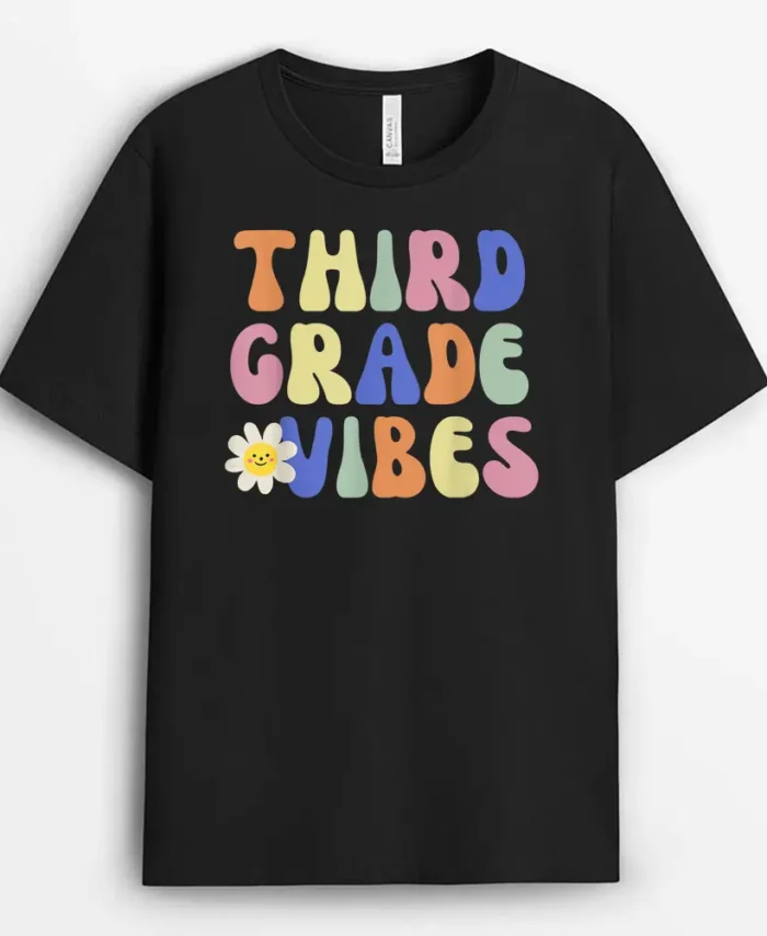 Student Teacher Vintage Retro Third Grade Vibes T-Shirt - Black
