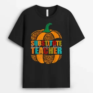 Substitute Teacher Halloween  Thankful Grateful Pumpkin T-Shirt - Black