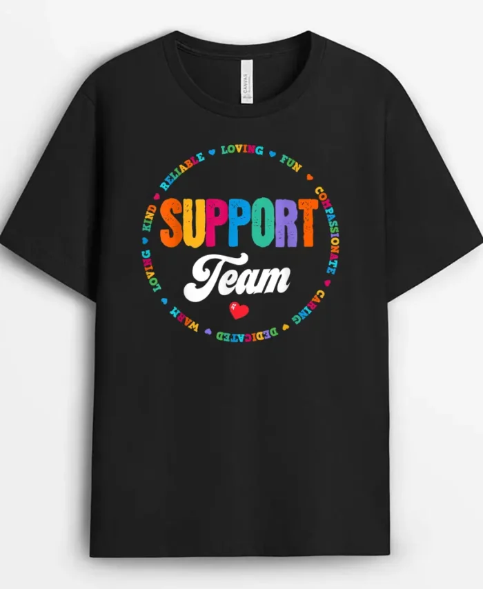 Support Team Crew Teacher Aides Teachers Squad Back School T-Shirt - Black