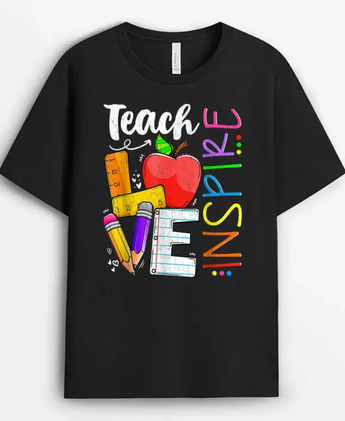 Teach Love Inspire Cute Prek Kindergarten Preschool Teachers T-Shirt - Black