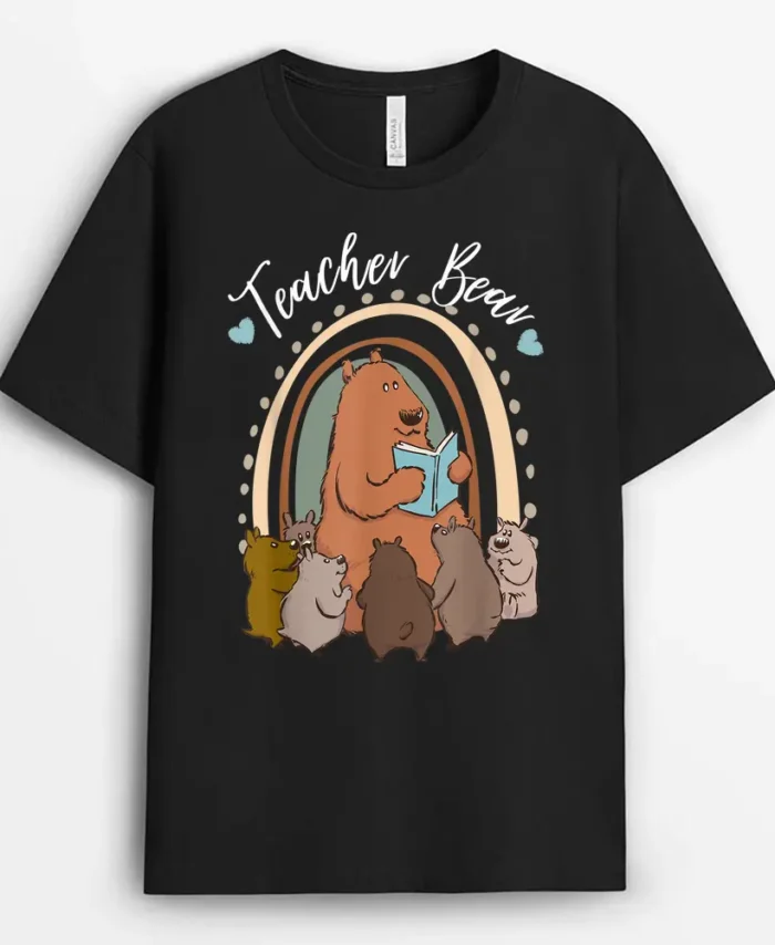 Teacher Bear Reading Appreciation Teacher T-Shirt - Black
