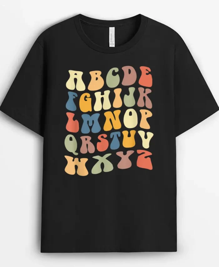 Teacher School Alphabet Vintage Retro T-Shirt - Black