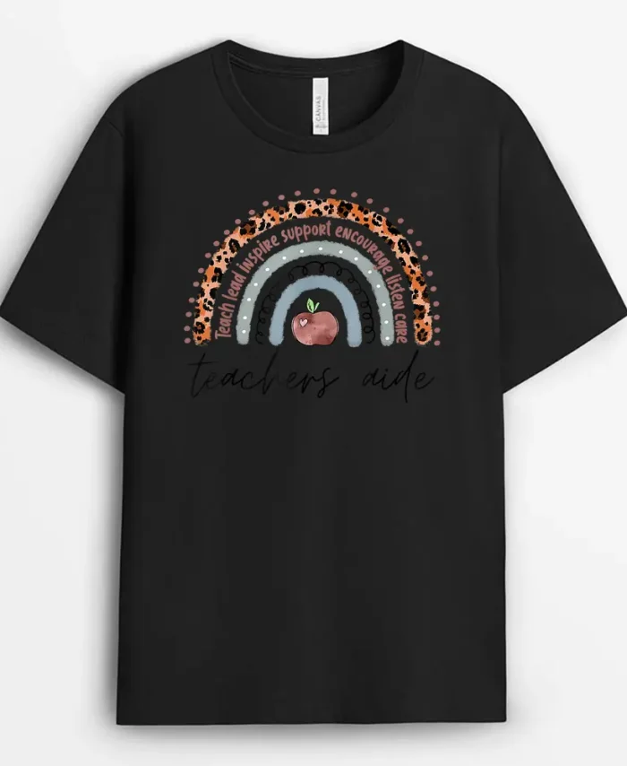 Teachers Aide Back To School Cute Rainbow Leopard Para T-Shirt - Black