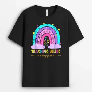Teaching Music Is My Jam Musical Teacher  Rainbow T-Shirt - Black