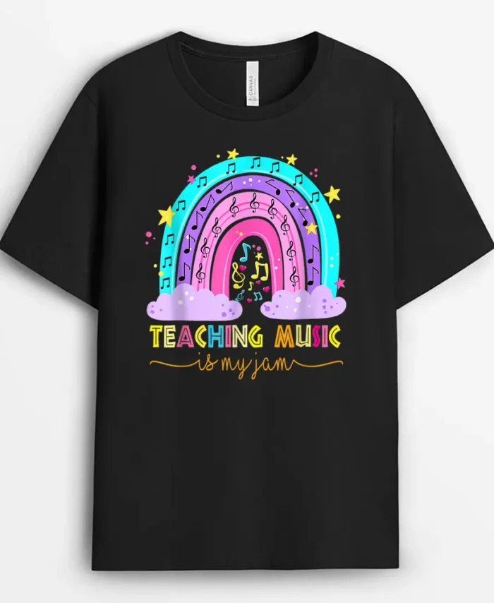 Teaching Music Is My Jam Musical Teacher  Rainbow T-Shirt - Black