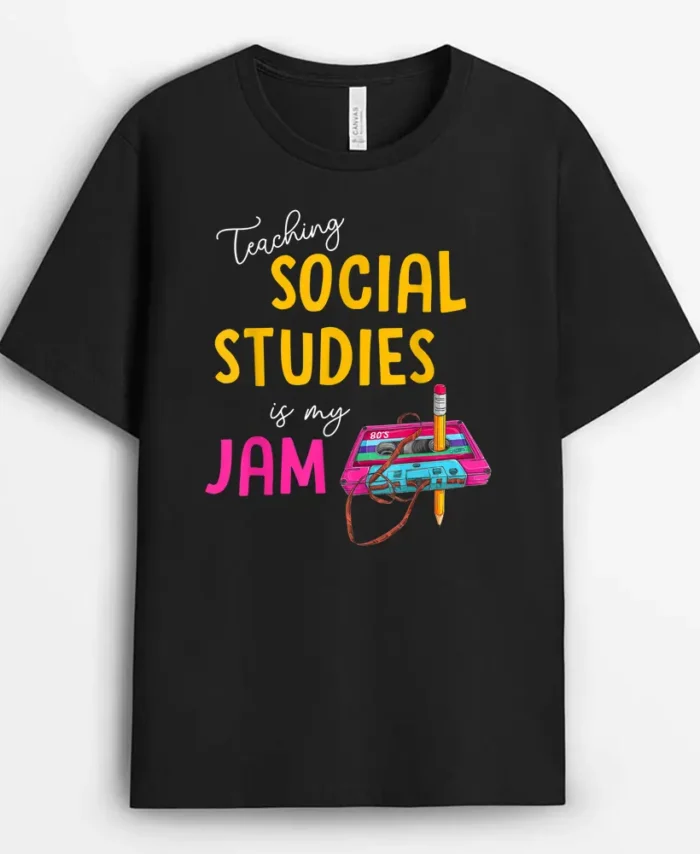 Teaching Social Studies Is My Jam Back To School Teacher Kid T-Shirt - Black
