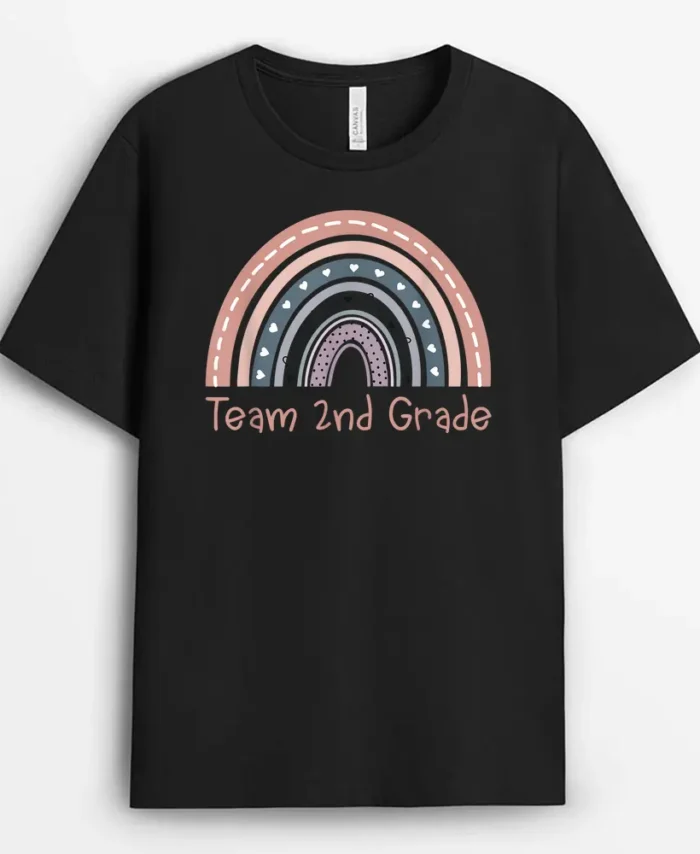 Team 2nd Grade Back To School Second Grade Rainbow Teacher T-Shirt - Black
