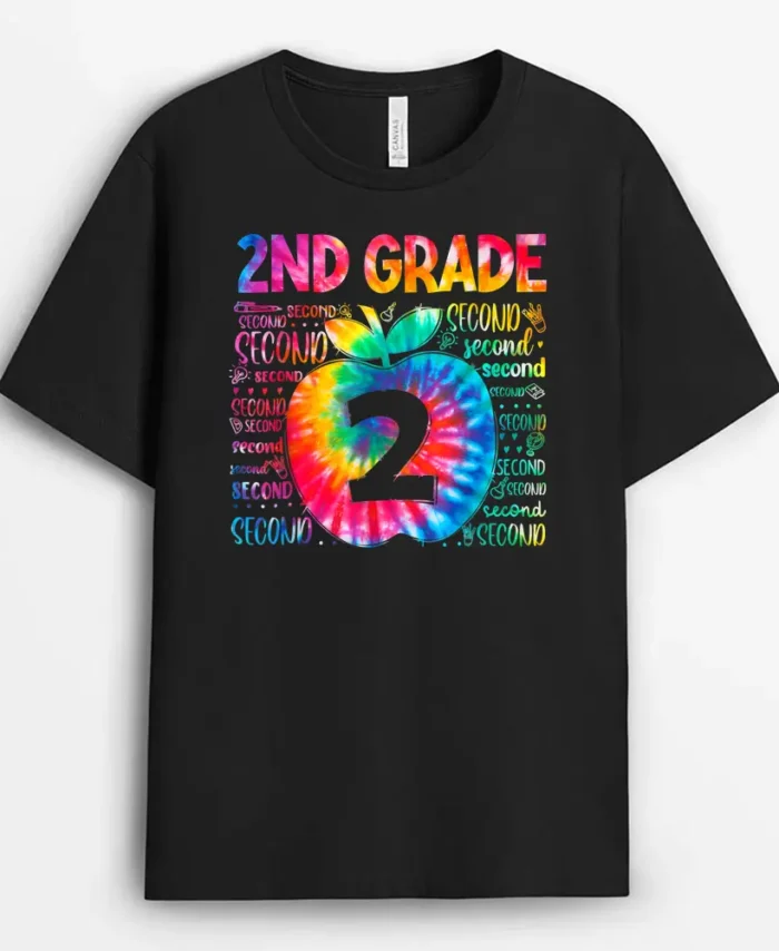 Team 2nd Grade Typography Tie Dye Back To School Teacher T-Shirt - Black