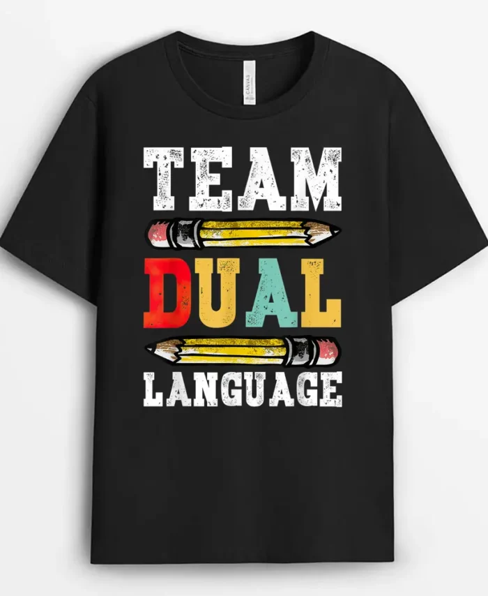 Team Dual Language Teacher Funny Back To School Team Squad T-Shirt - Black