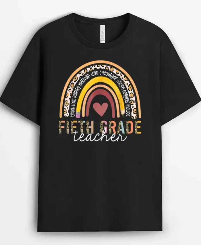 Team Fifth Grade Teacher Squad Rainbow Funny 5th Grade T-Shirt - Black