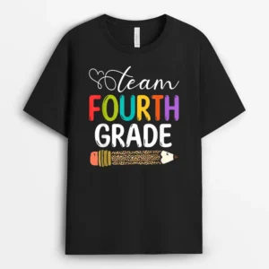 Team Fourth Grade Leopard Pencil 4th Grade Teacher Student T-Shirt - Black