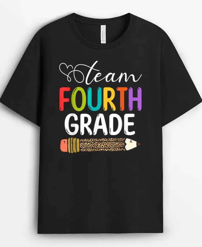 Team Fourth Grade Leopard Pencil 4th Grade Teacher Student T-Shirt - Black