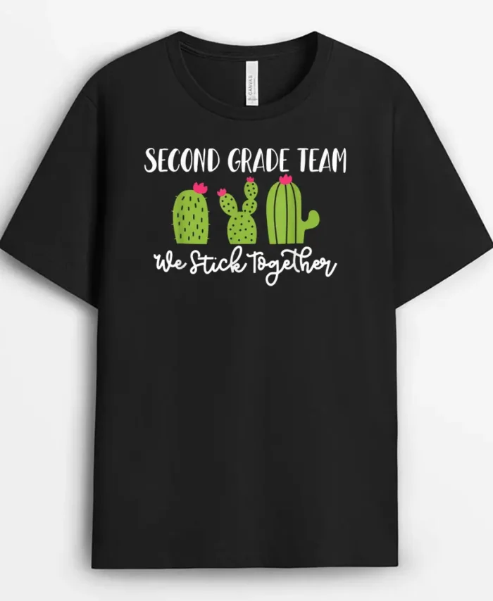 Team Second Grade We Stick Together Cactus Teacher Women T-Shirt - Black