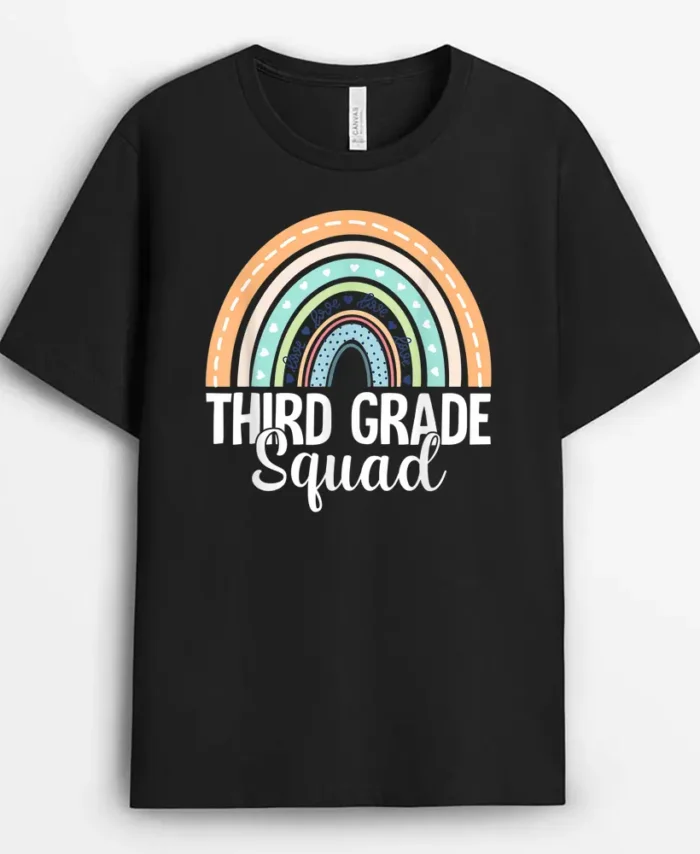 Third Grade Squad Rainbow Back To School 3rd Grade Teacher T-Shirt - Black