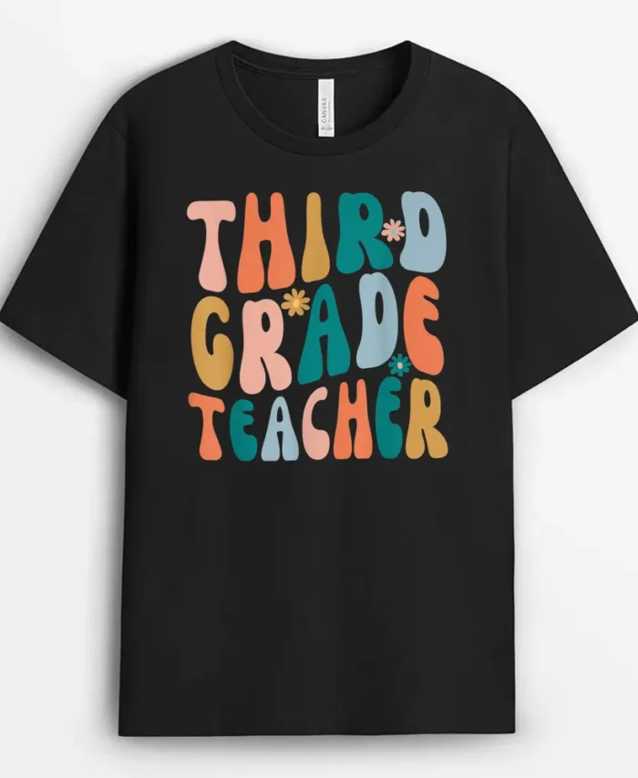Third Grade Teacher Retro Groovy Design 3rd Grade Teaching T-Shirt - Black