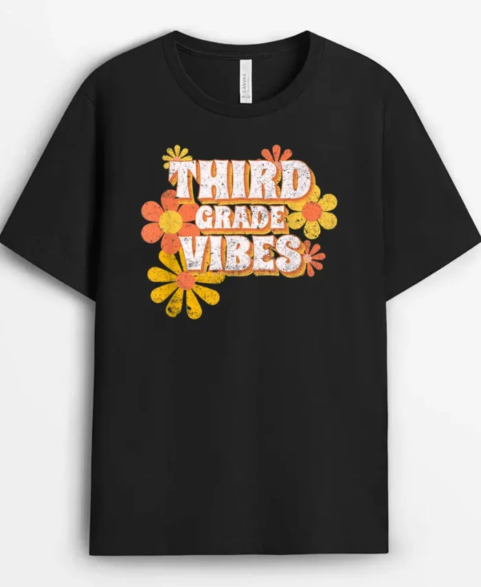 Third Grade Vibes Vintage Retro 3rd Grade Teacher Student T-Shirt - Black