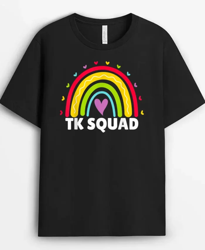 TK Squad Rainbow Transitional Kindergarten Teacher Cute TK T-Shirt - Black