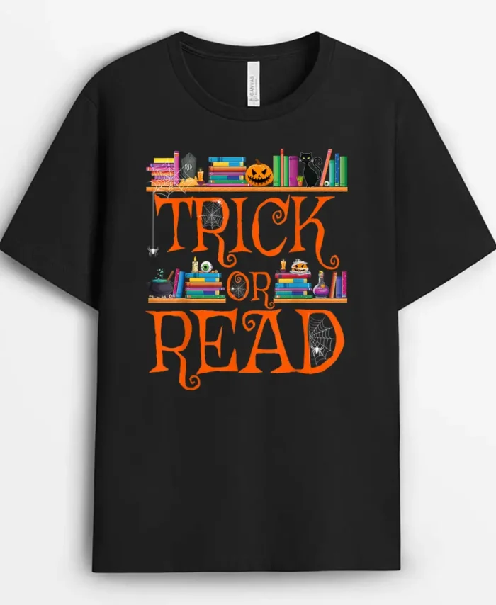 Trick Or Read Funny Halloween Teacher Book Library Reading T-Shirt - Black