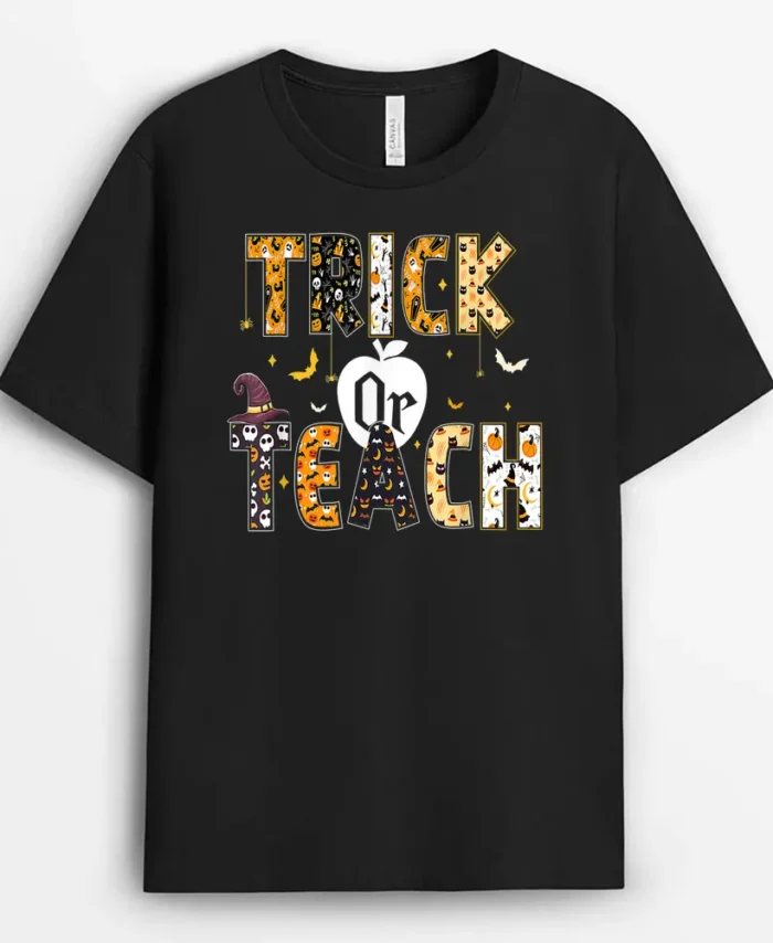 Trick Or Teach  Funny Teacher Halloween Costume T-Shirt - Black