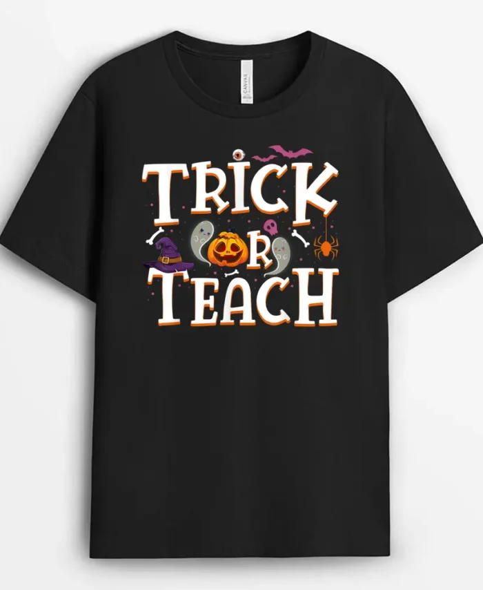 Trick Or Teach Funny Teacher Halloween Costume Cute Ghost T-Shirt - Black