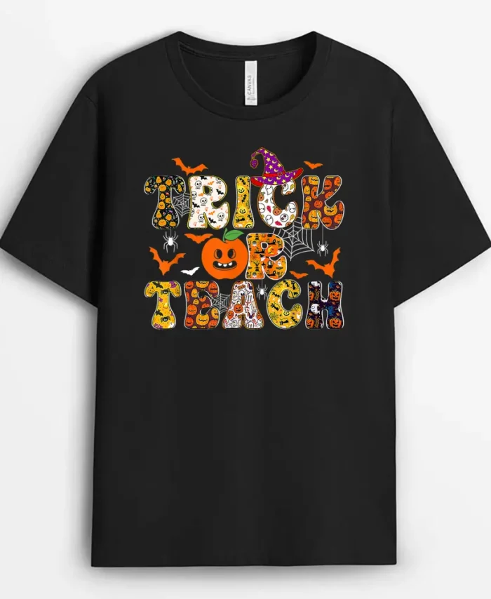 Trick Or Teach Funny Teacher Halloween Pumpkin T-Shirt - Black