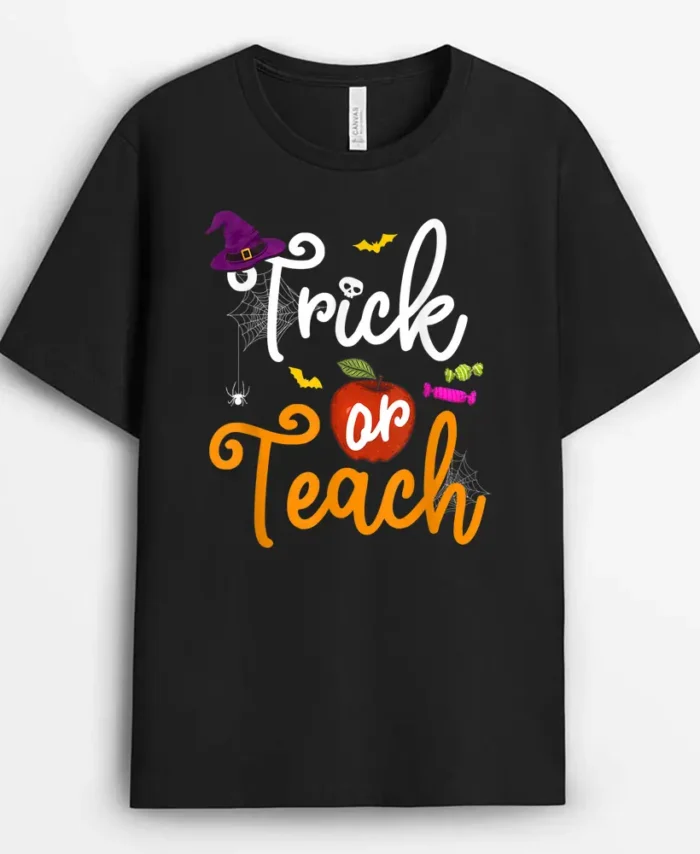 Trick Or Teach Spooky Teacher Halloween Costume Girls Women T-Shirt - Black