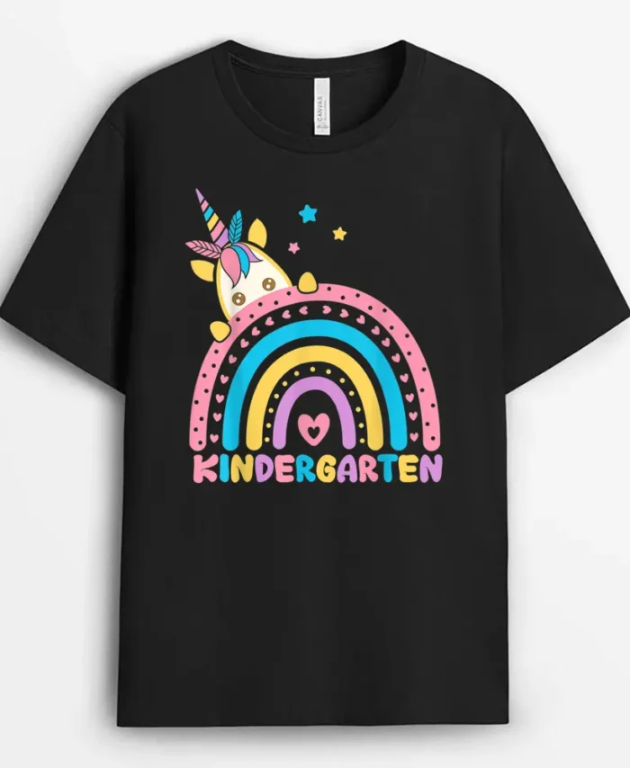 Unicorn Rainbow Kindergarten Teacher First Day Of School T-Shirt - Black