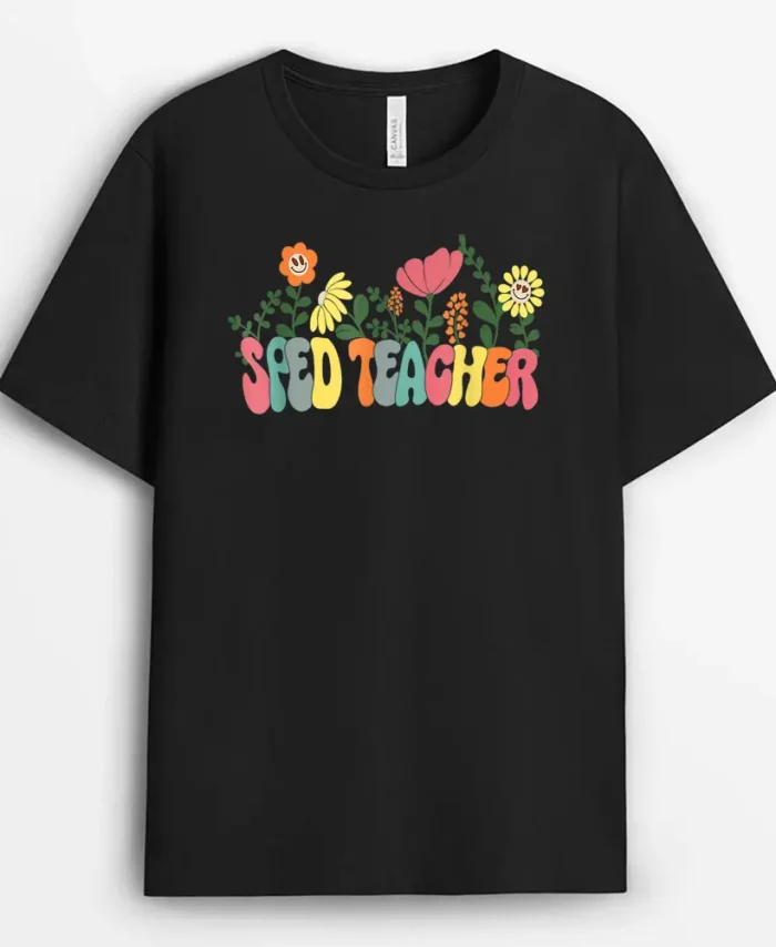 Vintage Floral SPED Teacher Mothers Day Special ED Teacher T-Shirt - Black
