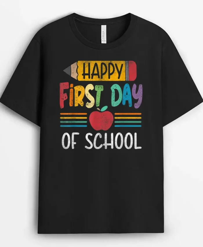 Vintage Pencil Happy First Day Of School Teacher T-Shirt - Black