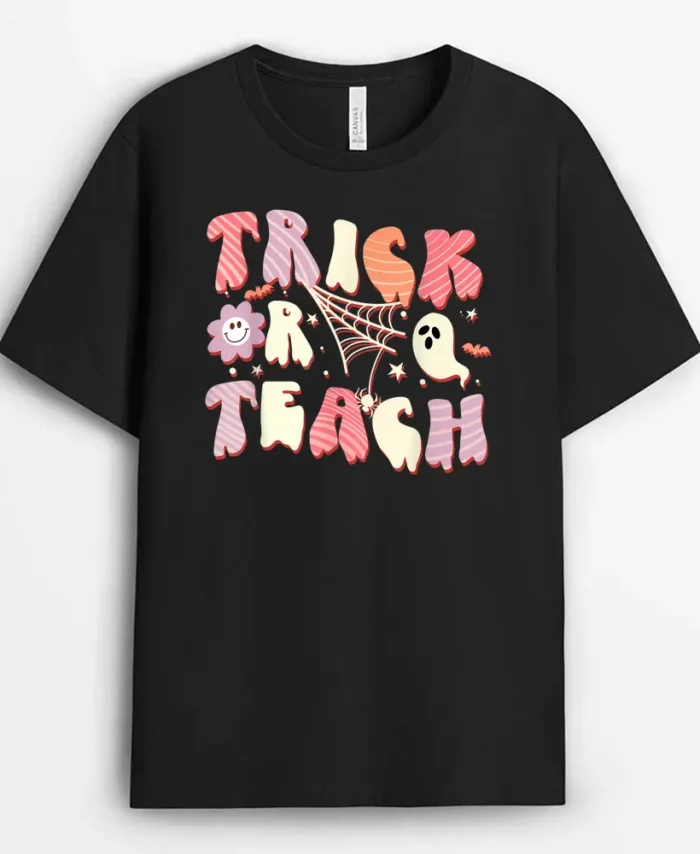 Vintage Trick Or Teach Funny Teacher Halloween Costume T-Shirt - Black