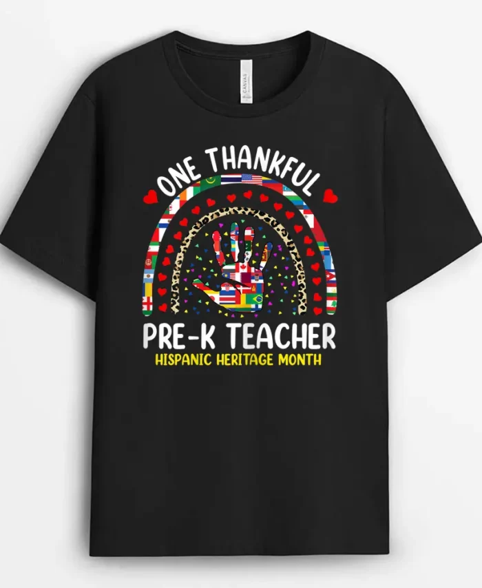 Womens Hispanic Heritage Month Pre K Teacher Rainbow World Nations T-Shirt - Black