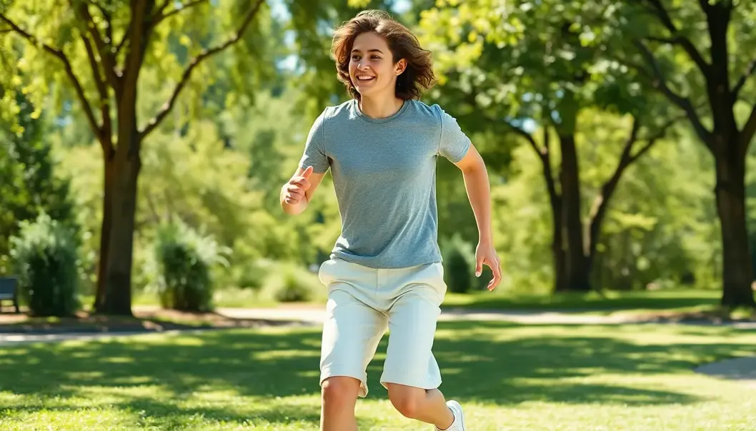 An energetic individual enjoys outdoor activities in a breathable casual outfit.