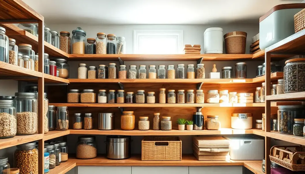An inviting pantry featuring sustainable materials and efficient organization for an eco-conscious lifestyle.